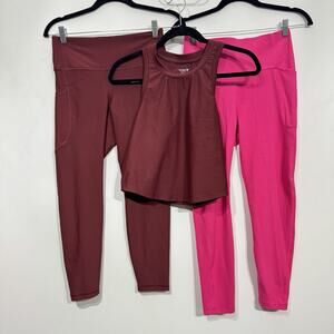 Old Navy & Gap 3-Piece Athletic Set Sz M Red Pink Leggings Crop Top Compression